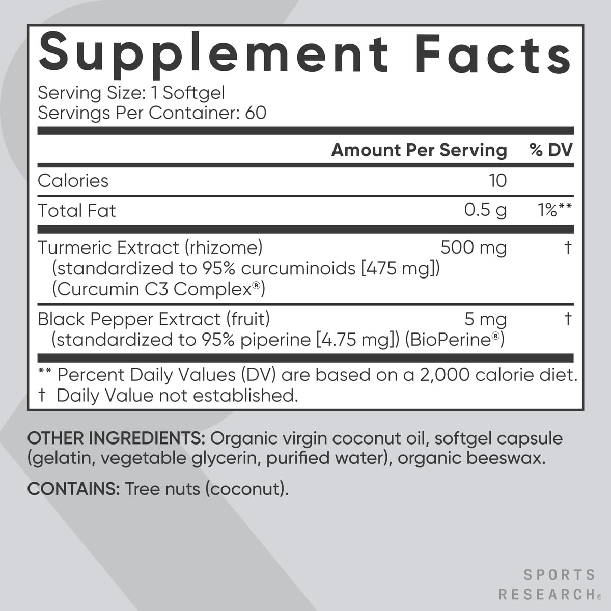 Sports Research Turmeric Curcumin C3 Complex - Softgels with Bioperine Black Pepper Extract & Organic Coconut Oil, Standardized 95% Curcuminoids - Non-GMO Verified & Gluten Free - 500mg, 120 Count - Nirvana Guru