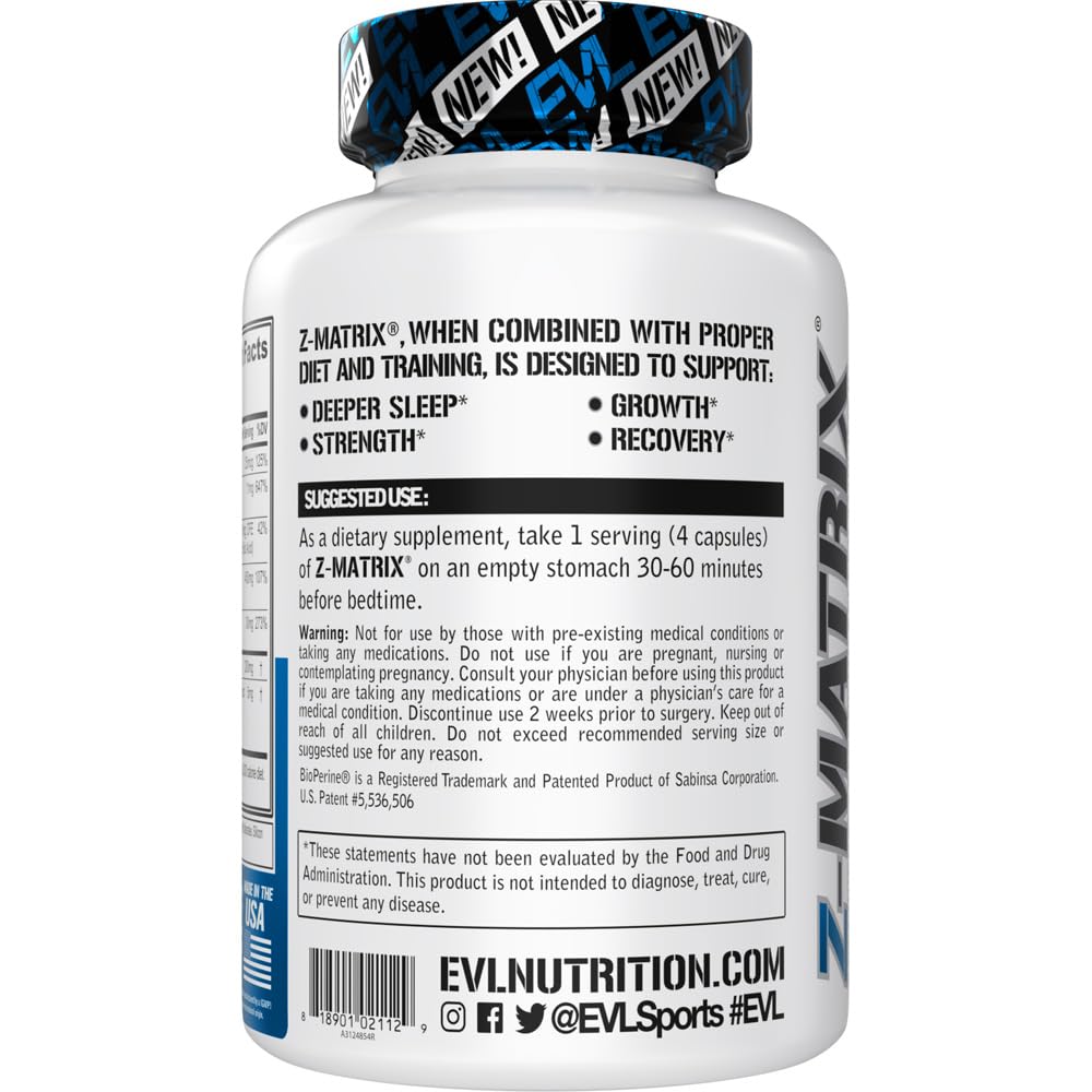 Evlution EVL Post Workout Recovery Bodybuilding Supplement - Magnesium and Zinc - ZMatrix Zinc Magnesium Aspartate Muscle Recovery Supplement for Sleep Support and Muscle Health Nirvana Guru