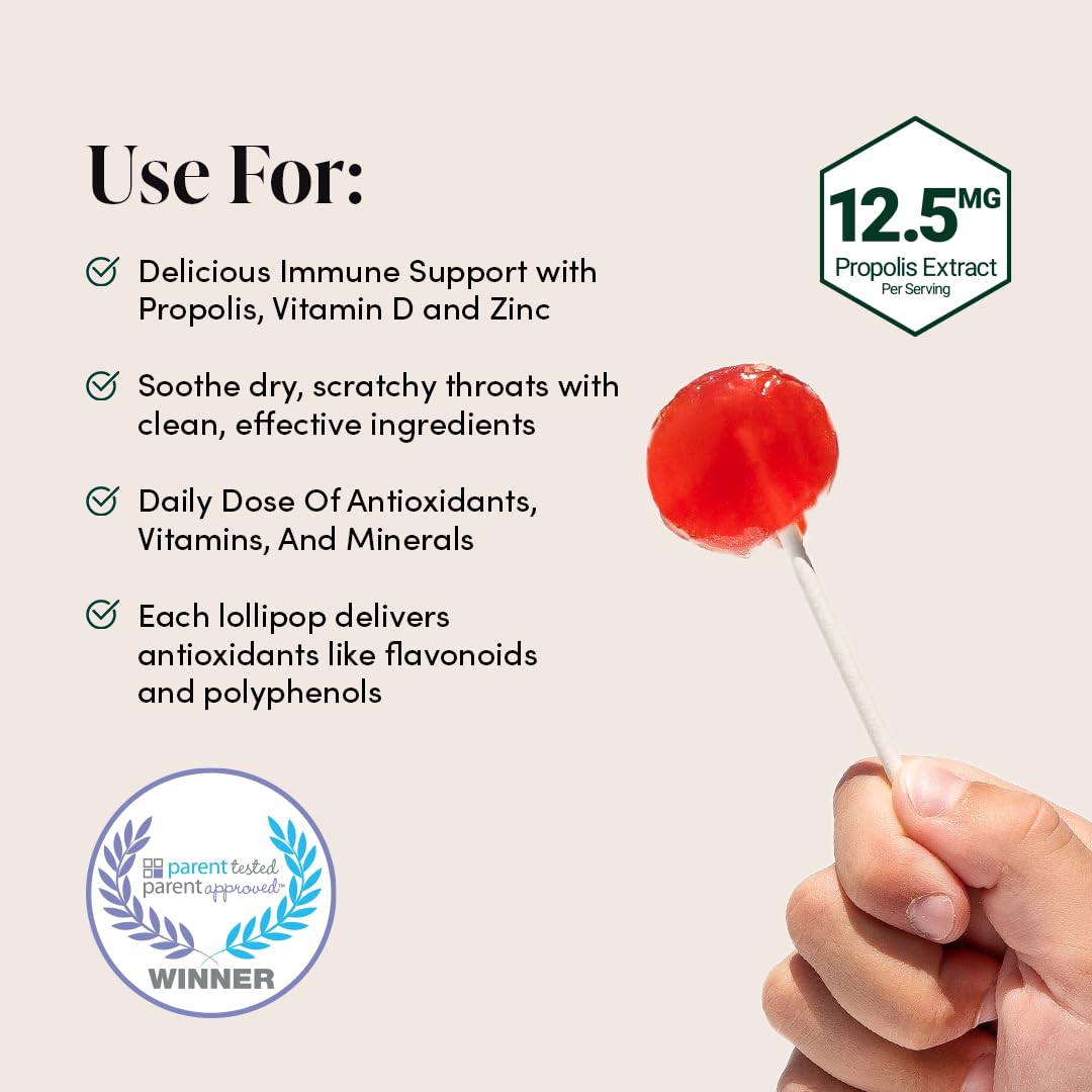 Kids Throat Soothing Lollipops by Beekeeper's Naturals - Doctor Formulated Immune Support, Vitamin D & Honey, Under 2g Sugar, Clean Ingredients,15 ct Nirvana Guru