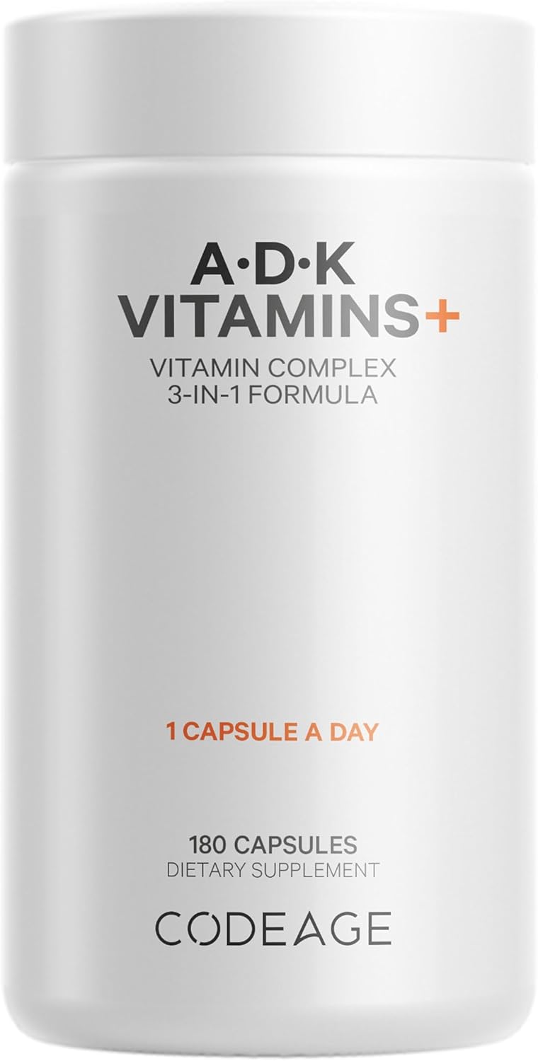 Codeage ADK Vitamins Supplement - Essential Vitamin A, D3 5000 IU, K1 & K2 (MK4 & MK7) - 6-Month Supply - 1 Capsule per Serving, Non-GMO, Gluten-Free - 180 Capsules - Nirvana Guru