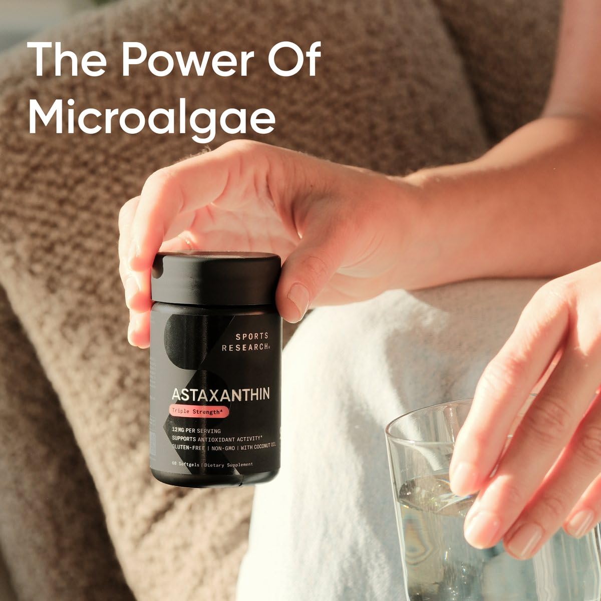 Sports Research Triple Strength Astaxanthin 12mg with Organic Coconut Oil - Antioxidant Supplement, Non-GMO Verified & Gluten Free - 60 Softgels - Nirvana Guru