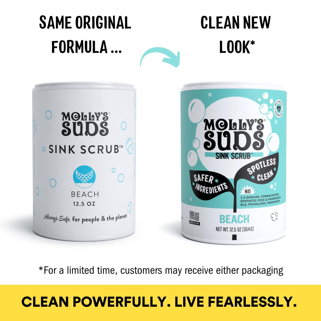 Molly's Suds Sink and All Purpose SCRUB | Gently Removes Stains, Scrubs Away Grease & Gime, Buffs out Scratches | Plant and Mineral Based | 2 Pack, Beach Scent Nirvana Guru