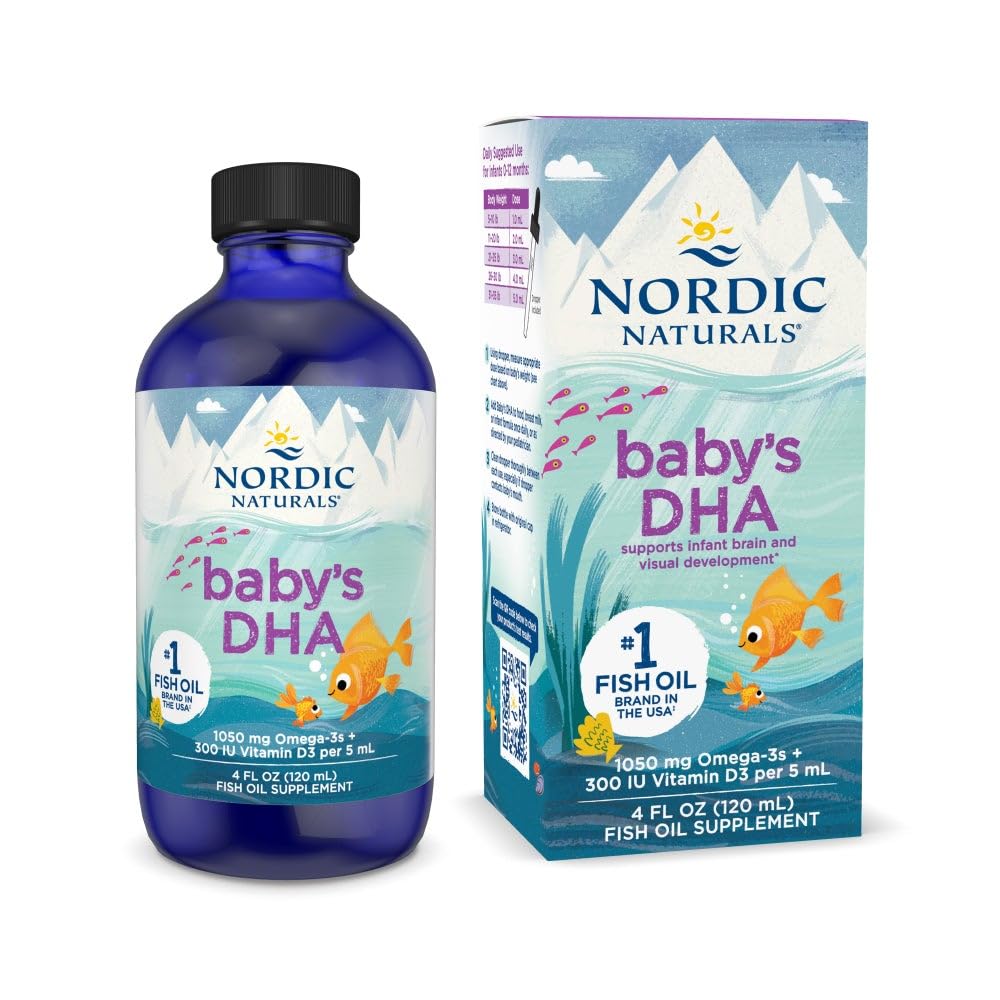 Nordic Naturals Baby’s DHA, Unflavored - 4 oz - 1050 mg Omega-3 + 300 IU Vitamin D3 - Supports Brain, Vision & Nervous System Development in Babies - Non-GMO - Servings May Vary - Nirvana Guru