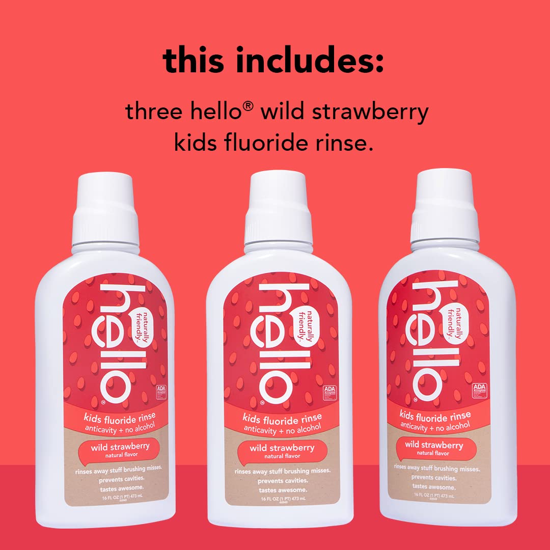 Hello Natural Watermelon Flavor Kids Fluoride Free Rinse, Alcohol Free, Vegan, SLS Free, Mouthwash for Kids Age 6 and Up, 16 Fl Oz (Pack of 3) Nirvana Guru
