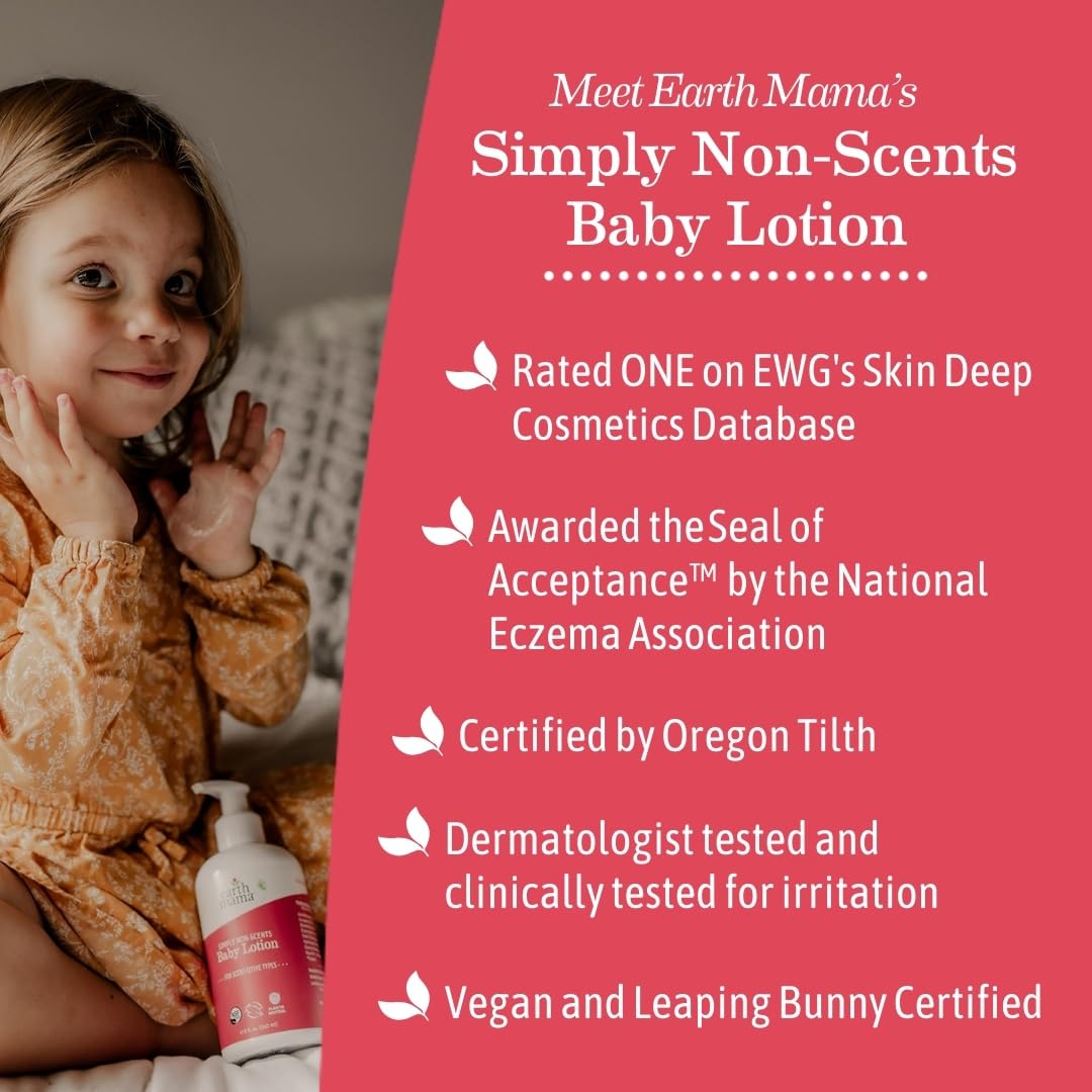 Earth Mama Simply Non-Scents Baby Lotion for Dry Skin, Calendula Cream, Skin Care for Kids, Organic Moisturizer, Unscented Lotion with Aloe, Rooibos, & Shea Butter, 8-Fl oz (2-Pk) Nirvana Guru