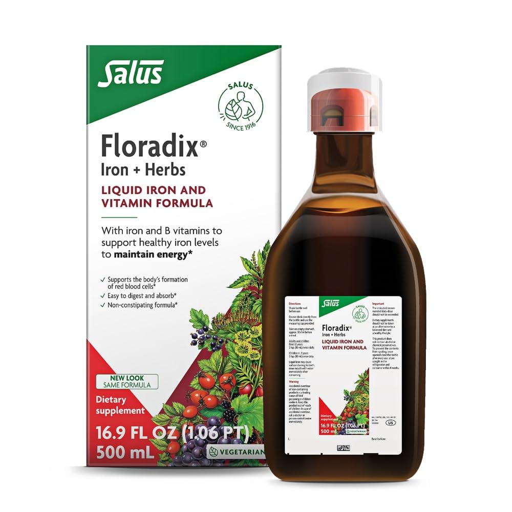 Floradix by Salus Iron & Herbs - Liquid Herbal Supplement for Energy Support* - Iron Supplement with Vitamin C & B Complex Vitamins - for Men & Women - 8.5 Fl Oz Nirvana Guru
