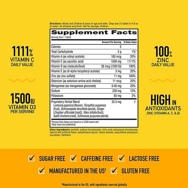 Generic Immune Support Vitamin c chewable Tablets Tablets - Boost Your Health with Airborne effervescent Tablets Zesty Orange Very Berry 36CT Each Combo 2PK Nirvana Guru