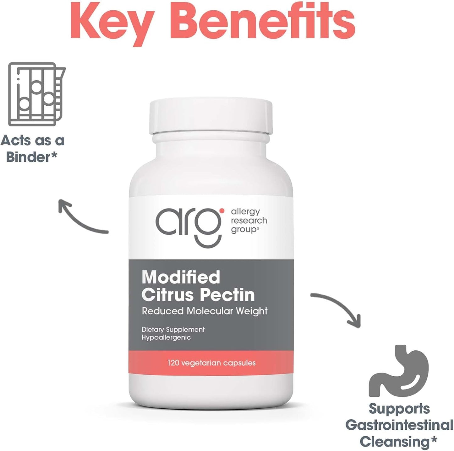 Allergy Research Group Modified Citrus Pectin - Dietary Supplement for Natural Detox and Cleanse, Citrus Pectin Powder Capsules with Reduced Molecular Weight - 120 Vegetarian Capsules Nirvana Guru