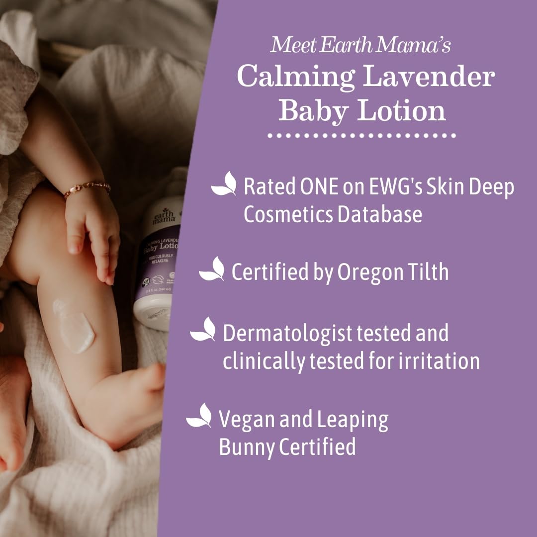 Earth Mama Calming Lavender Baby Lotion for Dry Skin, Calendula Cream for Newborn Skin Care, Organic Moisturizer for Children with Aloe Juice, Rooibos, & Shea Butter, Lavender Lotion, 8 Fl Oz Nirvana Guru