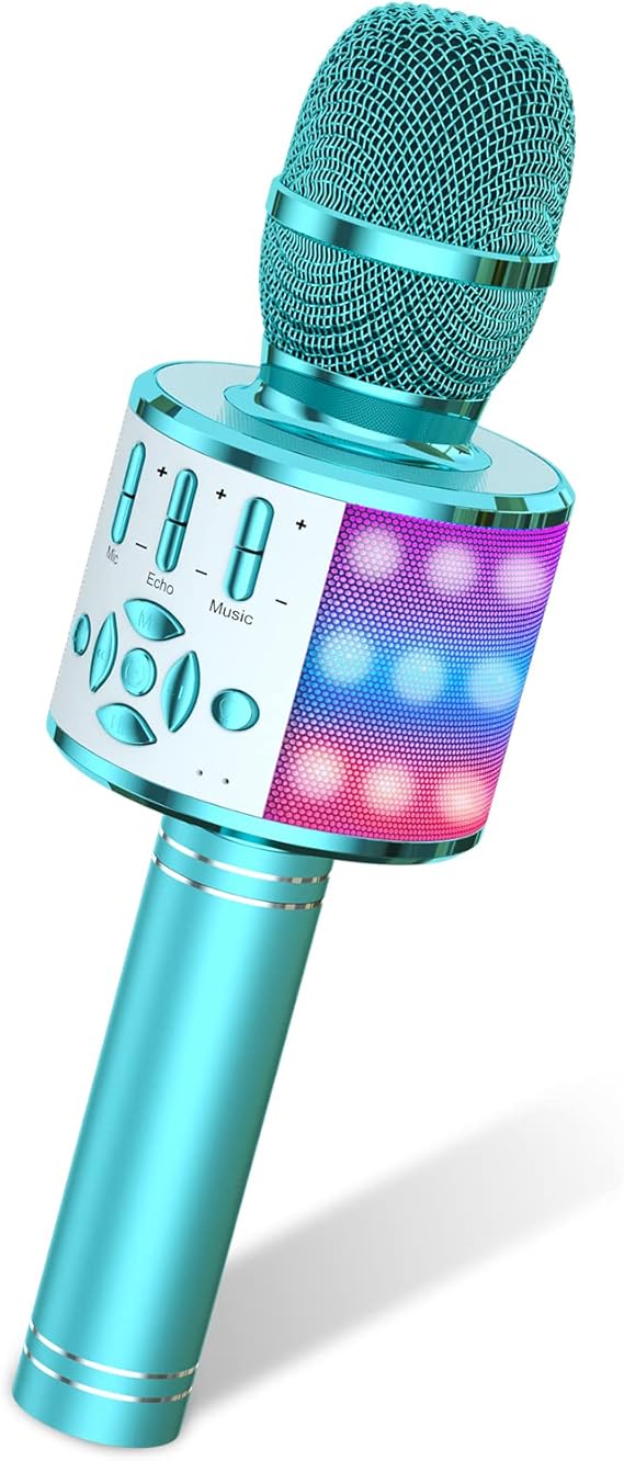 Amazmic Kids Karaoke Microphone Machine Toys for Girls Bluetooth Microphone with LED Light, Birthday Gift for Girls Boys 3 4 5 6 7 8 9 10 11 12 Year Old Kids Toys(Blue) nirvanaguru