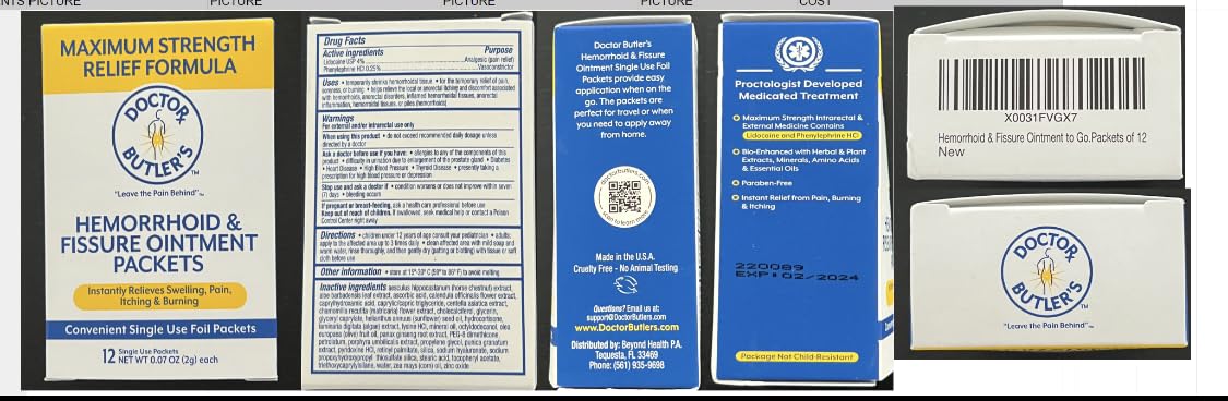 Doctor Butler’s Hemorrhoid & Fissure Ointment – Hemorrhoid Treatment and Hemorrhoid Cream with Lidocaine and Phenylephrine HCI for Fast Acting Relief of Pain, Swelling, Discomfort, and Itching (1 oz.)