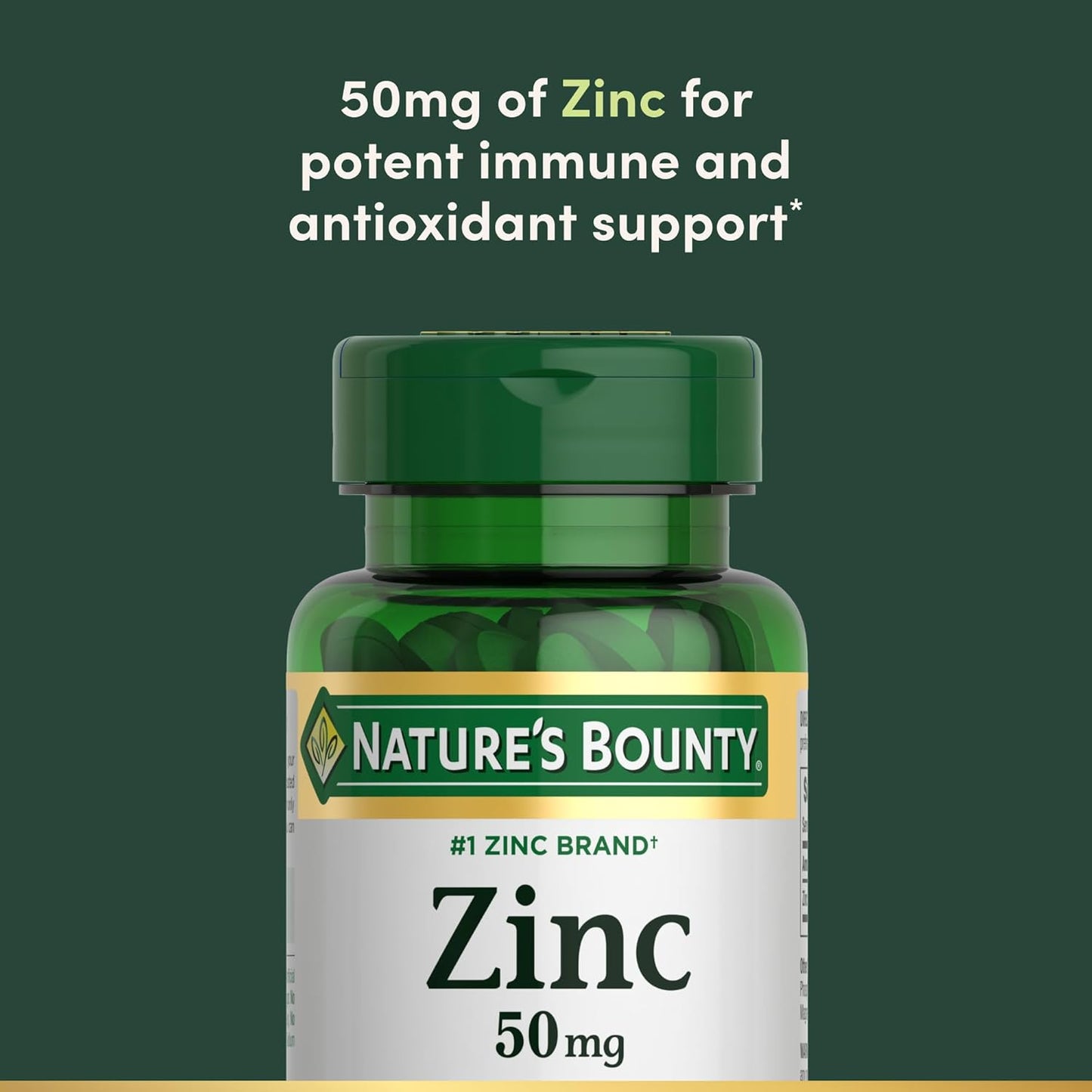Nature's Bounty Zinc 50mg, Immune Support & Antioxidant Supplement, Promotes Skin Health, 1 Caplet Per Day, Gluten Free, 250 Vegetarian Caplets