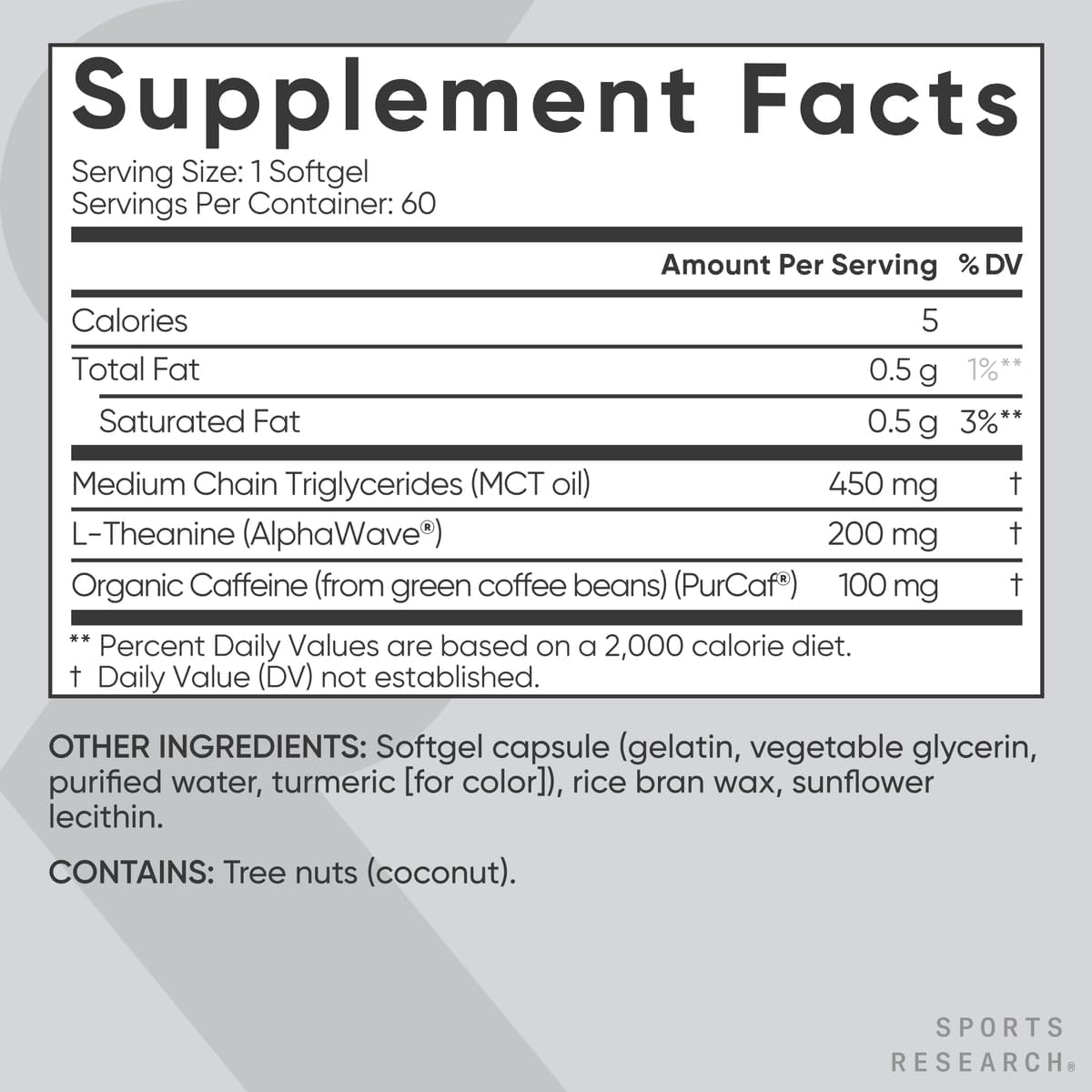 Sports Research L-Theanine Supplement with Caffeine & Coconut MCT Oil - Focused Energy, Alertness & Relaxation Without Drowsiness - 200mg L Theanine, 100mg Organic Caffeine - 60 Liquid Softgels - Nirvana Guru