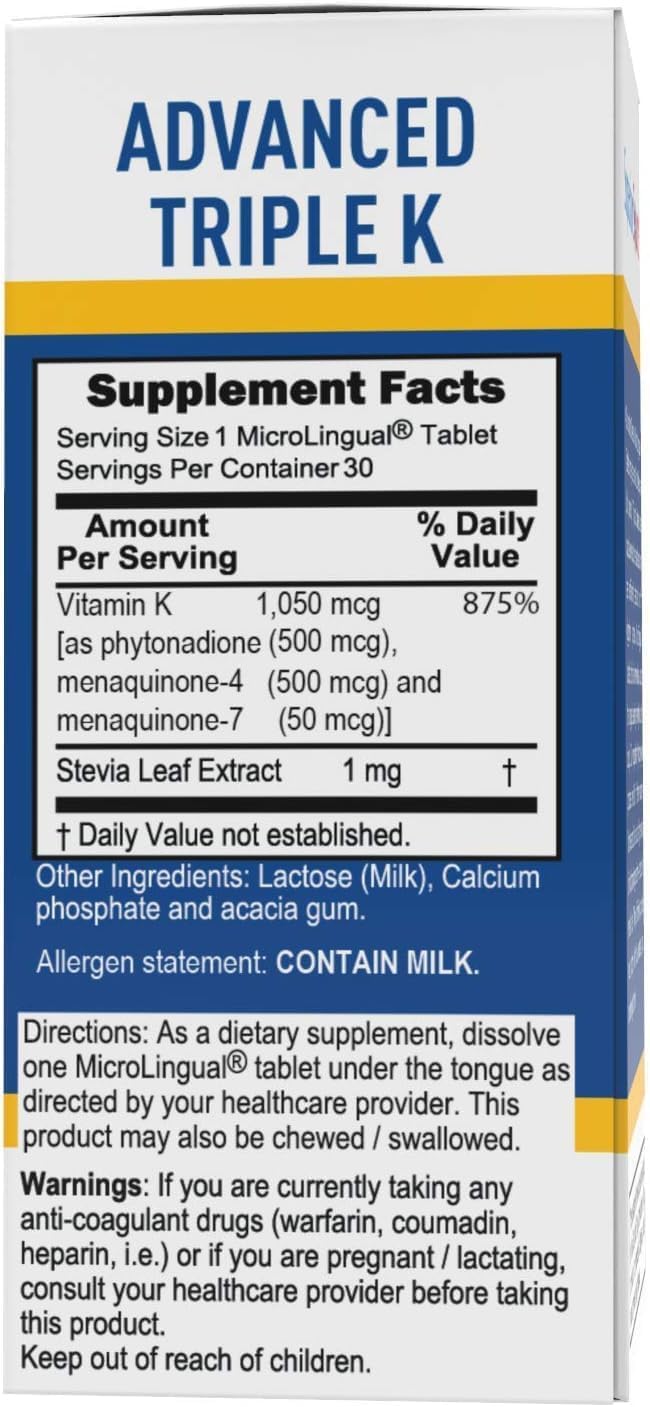 Superior Source Triple K, 3-in-1 Formula, MK-4 500 mcg, MK-7 50 mcg, K1 500 mcg, Quick Dissolve Sublingual Tablets, 30 Count, Healthy Bones and Arteries, Immune & Cardiovascular Support, Non-GMO Nirvana Guru