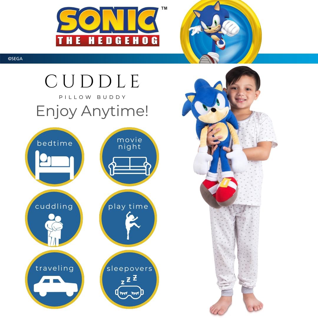 Franco Sonic The Hedgehog Anime Kids Bedding Super Soft Plush Cuddle Pillow Buddy, One Size, (Officially Licensed Product) Nirvana Guru