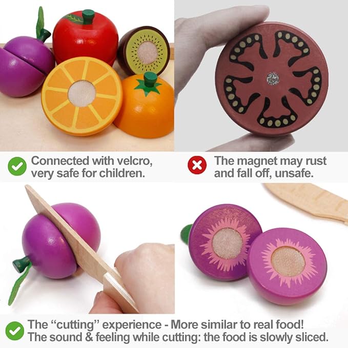 Wooden Play Food for Kids Kitchen Cutting Fruits Toys for Toddlers Pretend Vegetables Gift for Boys Girls Educational Toys nirvanaguru