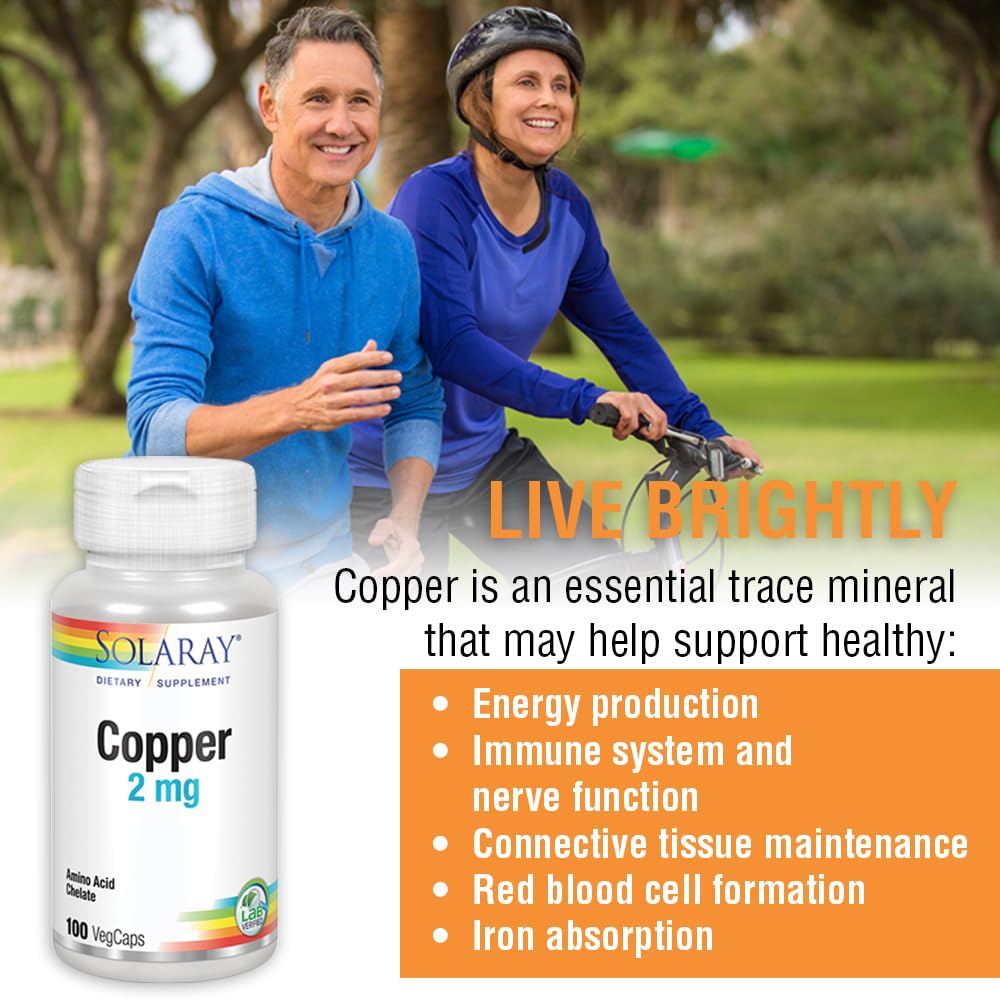 Solaray Copper 2 mg | Healthy Red Blood Cell Formation, Immune and Nerve Function Support | Non-GMO | 100ct Nirvana Guru