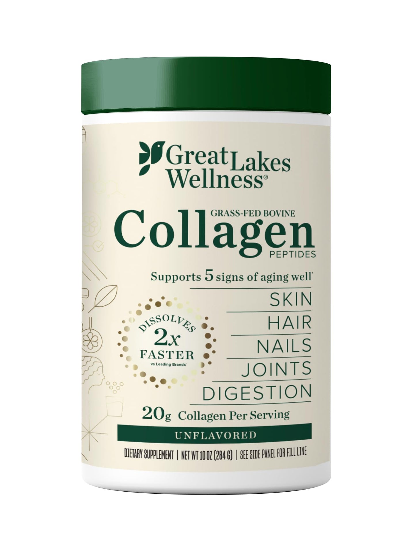 Great Lakes Wellness Collagen Peptides Powder for Skin, Hair, Nails, Joints & Digestion - Unflavored - Quick Dissolve Hydrolyzed, Non-GMO, Keto, Kosher - 16oz