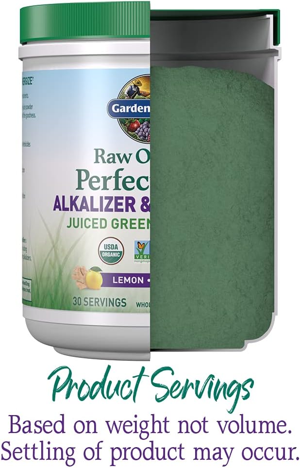 Garden of Life Raw Organic Perfect Food Alkalizer & Detoxifier Juiced Greens Superfood Powder - Lemon Ginger, 30 Servings - Non-GMO, Gluten Free Whole Food Dietary Supplement, Plus Probiotics - Nirvana Guru
