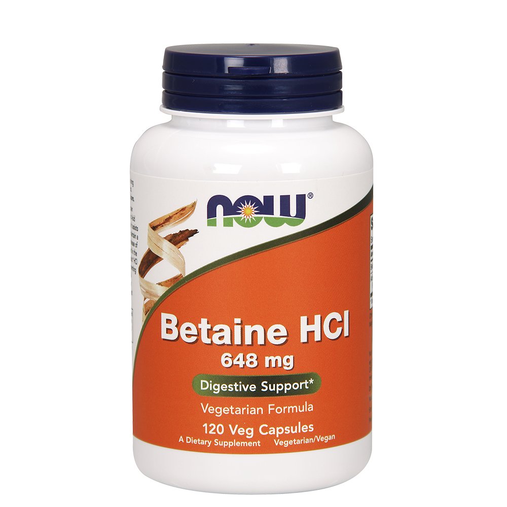 NOW Foods Supplements, Betaine HCl 648 mg, Vegetarian Formula, Digestive Support*, 120 Veg Capsules - Nirvana Guru