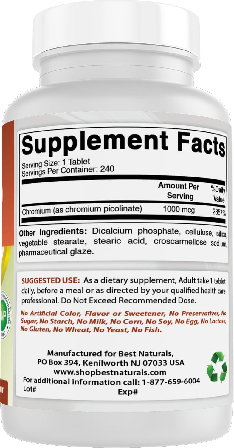 Best Naturals Chromium Picolinate 1000mcg 240 Tablets Nirvana Guru