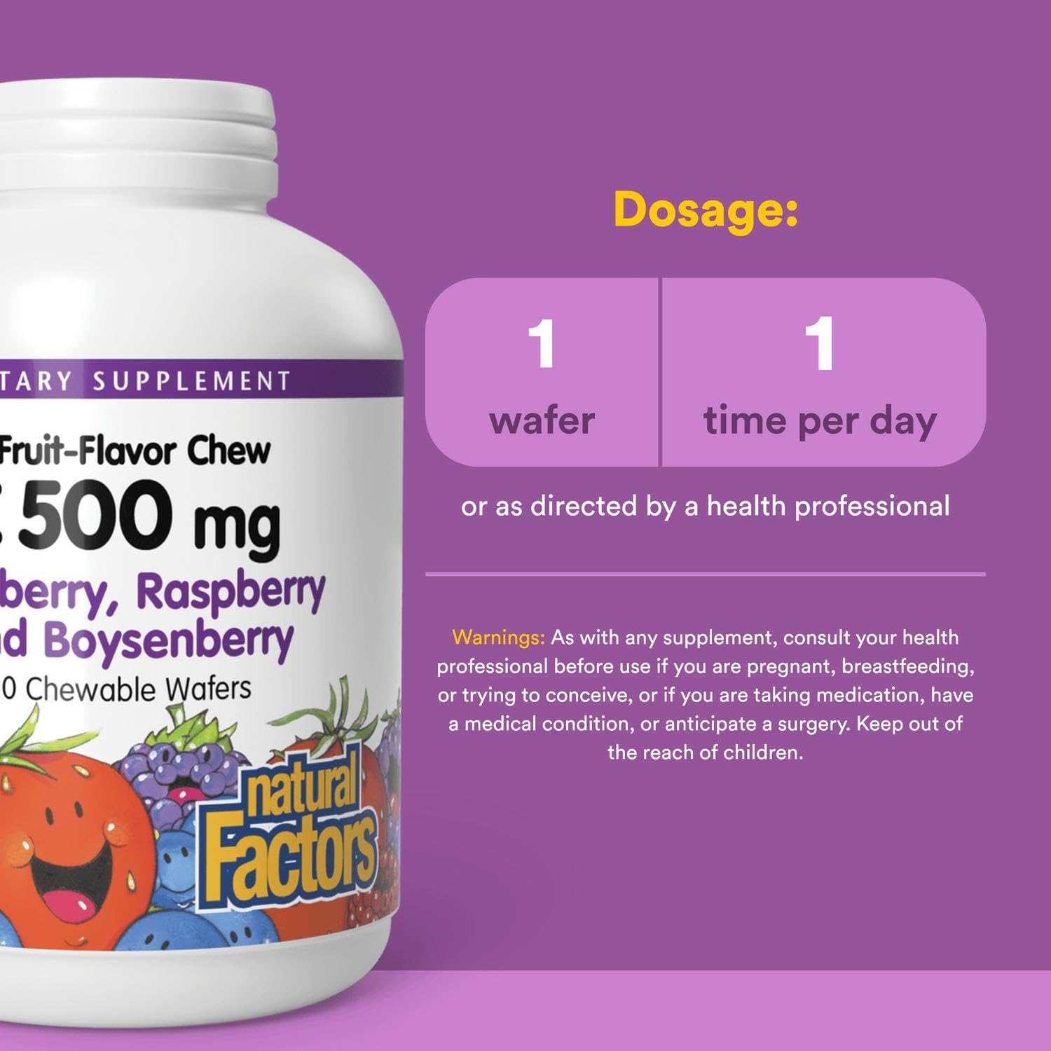 Natural Factors, Kids Chewable Vitamin C 500 mg, Supports Immune Health, Bones, Teeth and Gums, Tangy Orange, 180 Count (Pack of 1) - Nirvana Guru