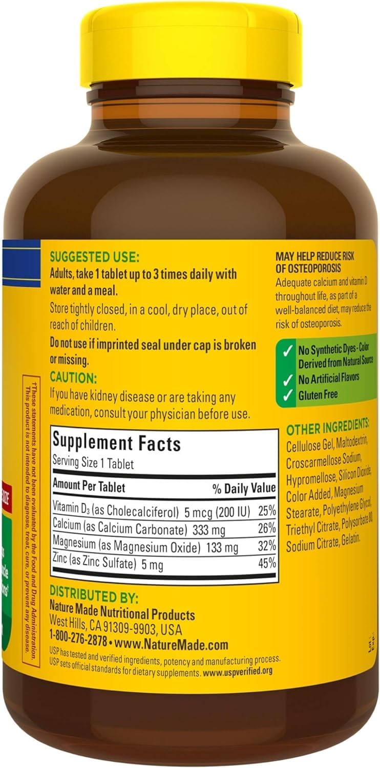 Nature Made Calcium Magnesium Zinc with Vitamin D3, Dietary Supplement for Bone Support, 300 Tablets - Nirvana Guru