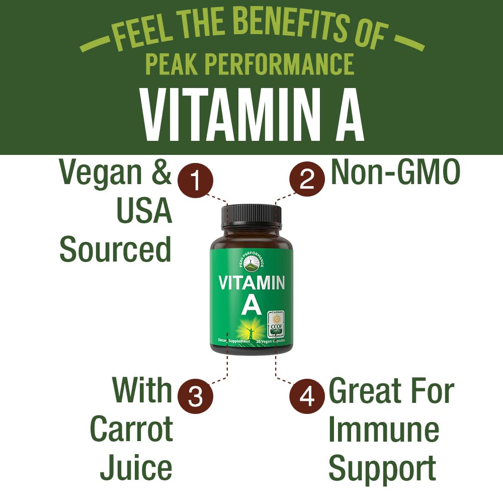 Certified Organic Vitamin A 5000 IU Supplement Capsules High Potency Vitamins. For Adults, Men, Women, Kids. Made with Organic Carrot Juice. Great for Immune, Skin, Eye Support. Non GMO, Vegan Pills Nirvana Guru
