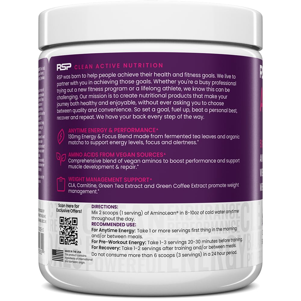 RSP NUTRITION AminoLean Pre Workout Powder, Amino Energy & Weight Management with Vegan BCAA Amino Acids, Natural Caffeine, Preworkout Boost for Men & Women, 30 Serv, Pink Lemonade… Nirvana Guru