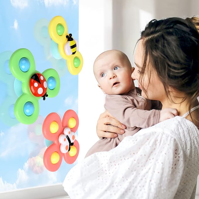 3PCS Suction Cup Spinner Toys for 1 2 Year Old Boys Spinning Toys Baby Toys 12-18 Months Sensory Toys for Toddlers 1-3 Easter Basket Stuffers Gifts for 1 Year Old Girls nirvanaguru