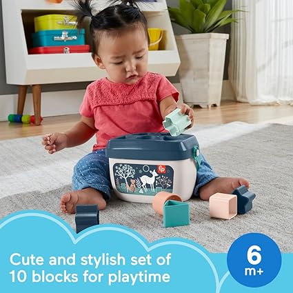 Fisher-Price Stacking Toy Baby’s First Blocks Set of 10 Shapes for Sorting Play for Infants Ages 6+ Months, Navy Fawn nirvanaguru