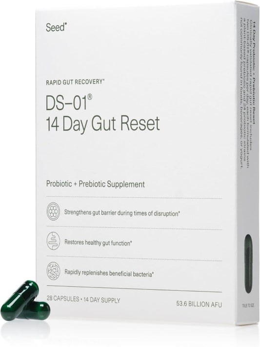 Seed 14 Day Gut Reset - Prebiotic and Probiotic for Women & Men - Digestive Health, Gut Health, Rapid Gut Recovery, Bloating & Constipation Relief - Vegan & Shelf-Stable - 28 Capsules (14-Day Supply) - Nirvana Guru