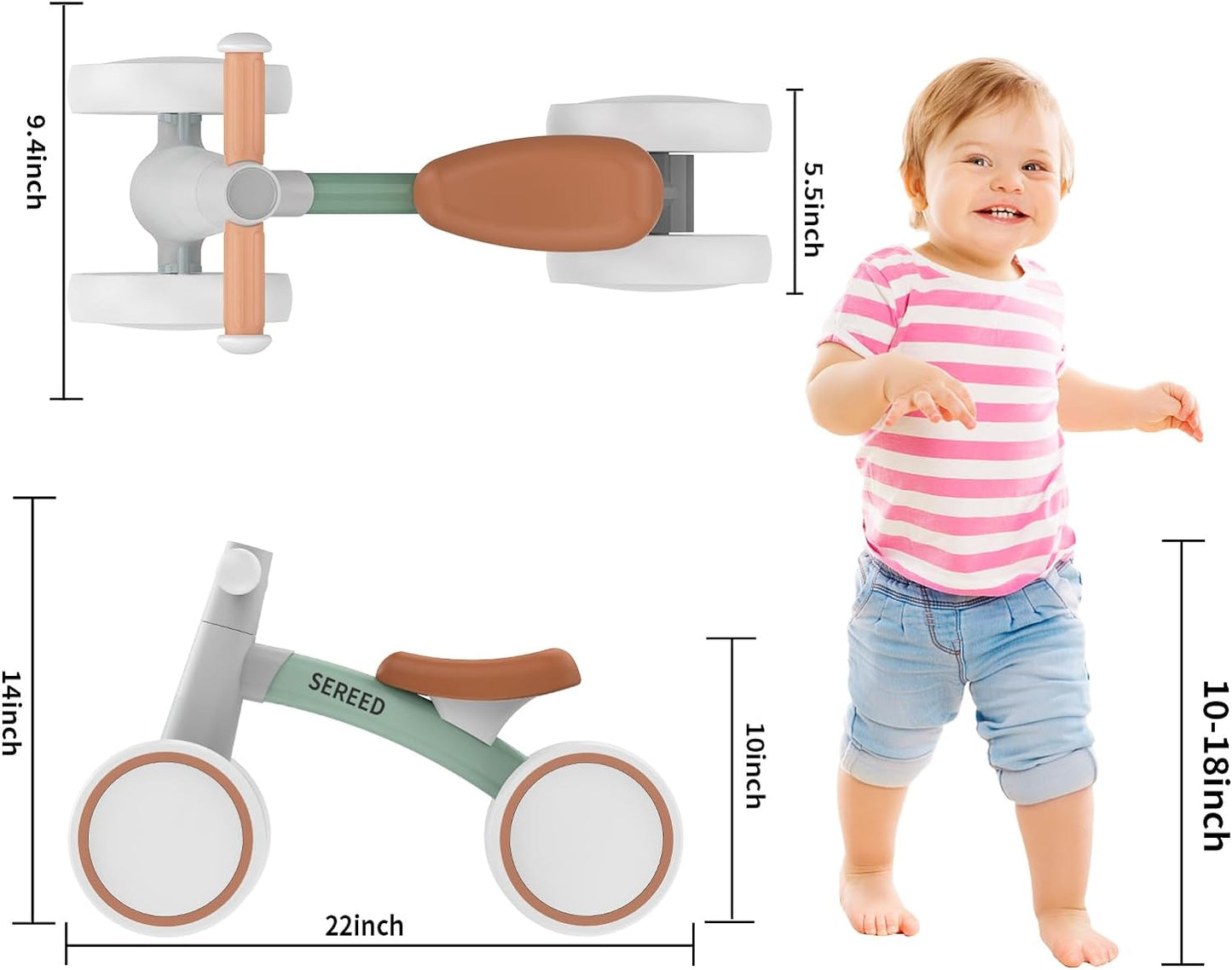 SEREED Baby Balance Bike for 1 Year Old Boys Girls 12-24 Month Toddler Balance Bike, 4 Wheels Toddler First Bike, First Birthday Gifts Nirvana Guru