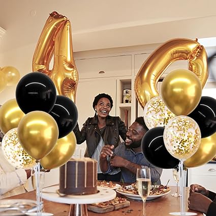 TONIFUL 4 Set Black Gold Balloon Centerpieces for Table,Balloon Stand Kit for Black Gold Party Decor 40th 50th 60th 70th Birthday Decorations Halloween Anniversary Graduation Decorations 2025 nirvanaguru