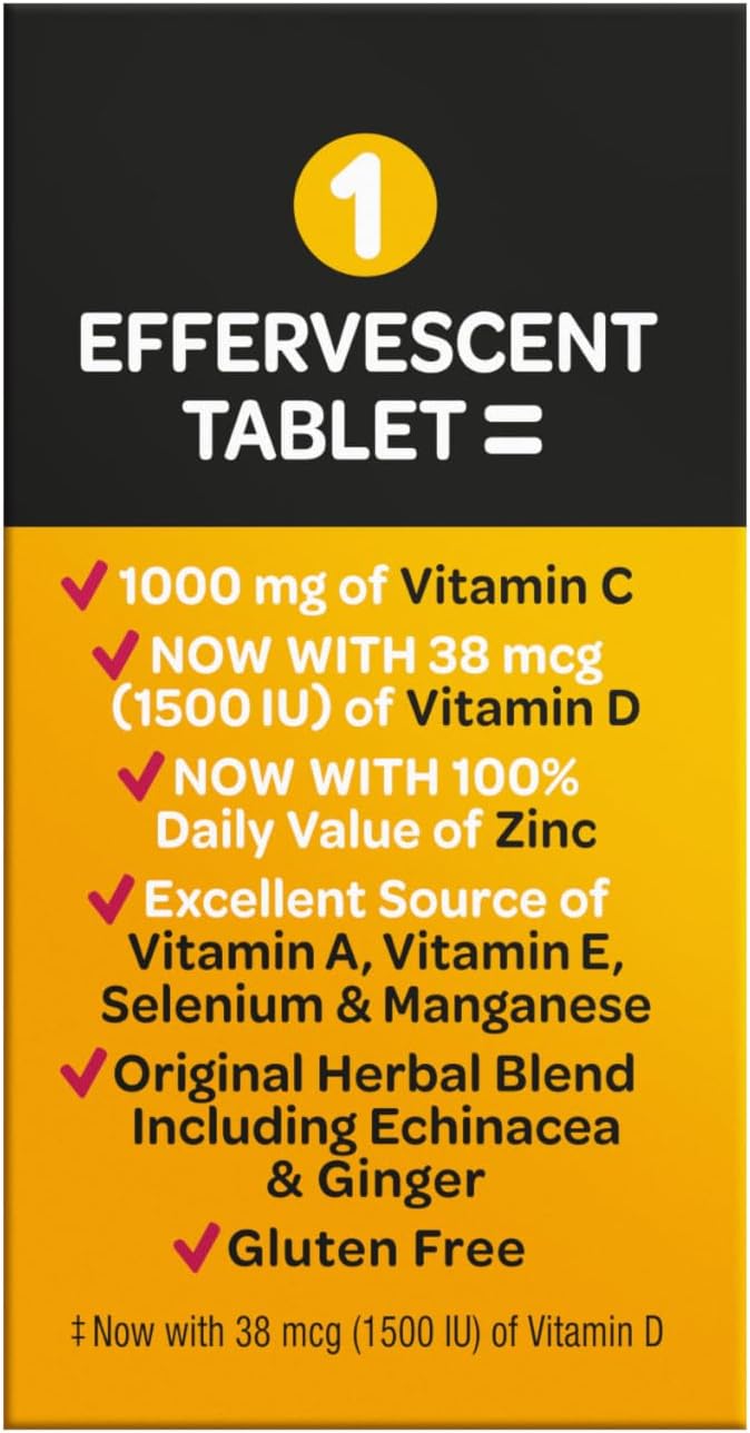 Airborne 1000mg Vitamin C + Zinc Sugar Free Multivitamin Immune Support Effervescent Fizzy Drink Tablets, Zesty Orange Flavor with Powerful Antioxidants Vitamins A C & E, 30 Tablets (3 Pack) Nirvana Guru