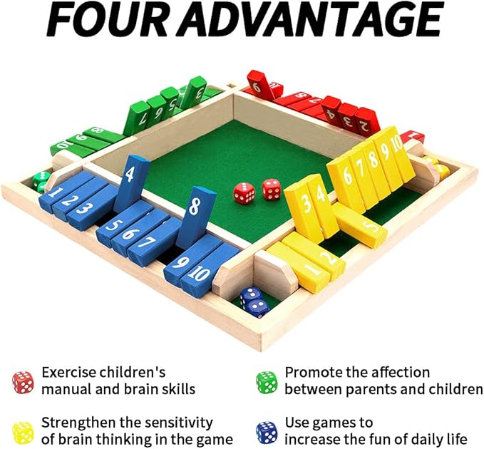 Nicecho Shut The Box Dice Game,2-4 Player Family Wooden Board Table Math Games for Adults and Kids, 8 Dices Classics Tabletop Version Games for Classroom,Home,Party or Pub nirvanaguru