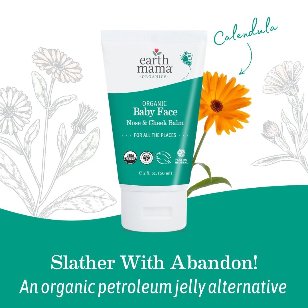 Earth Mama Organic Baby Face Nose & Cheek Balm | Moisturizer with Calendula Oil for Dry Skin Care, Natural Petroleum Jelly Alternative (2-Fluid Ounce) Nirvana Guru