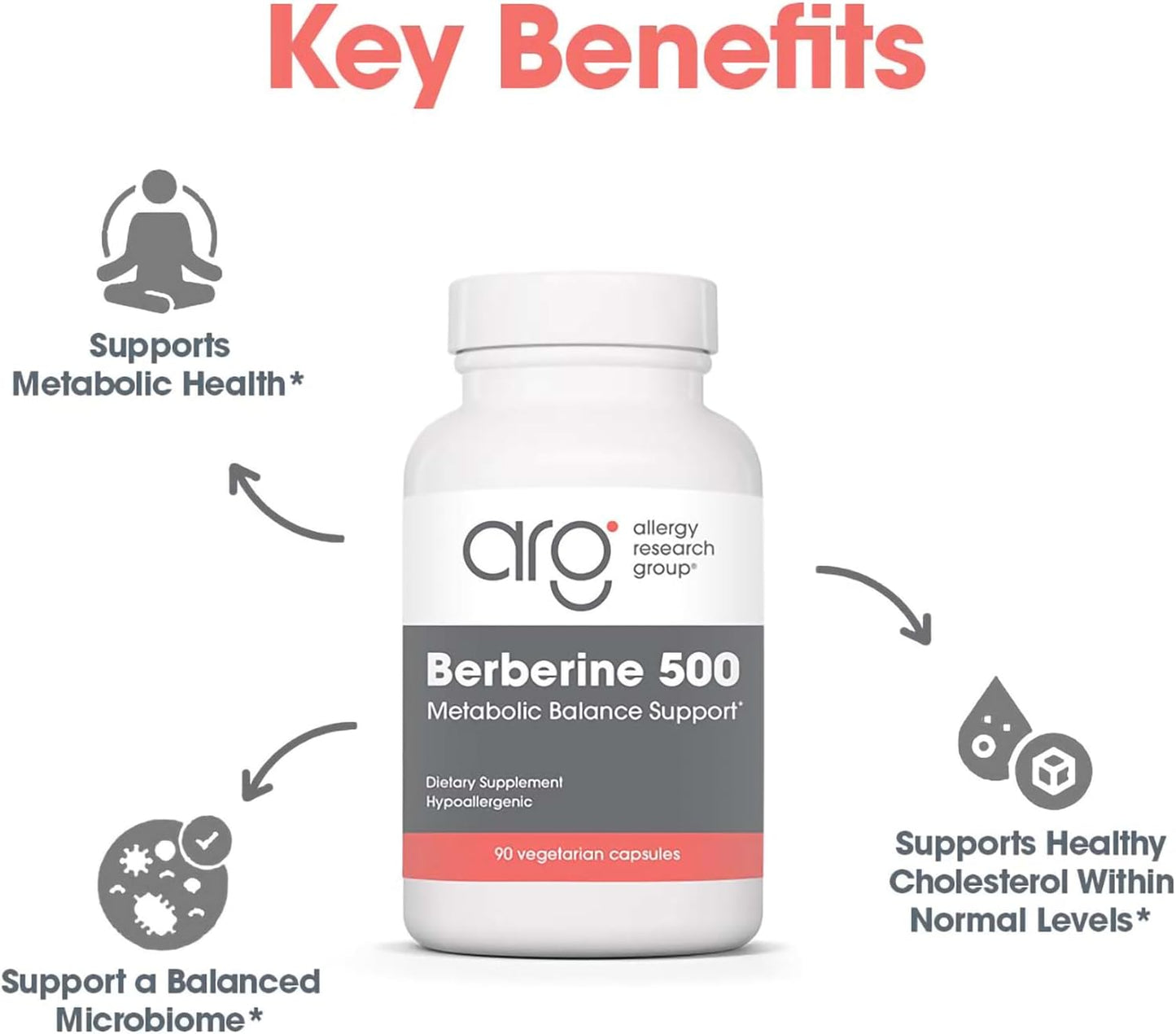 Allergy Research Group Berberine 500mg Supplement - Multi-Faceted Metabolic Support, Supports Healthy Cholesterol, Indian Barberry Root, Hypoallergenic, Vegetarian Capsules - 90 Count Nirvana Guru