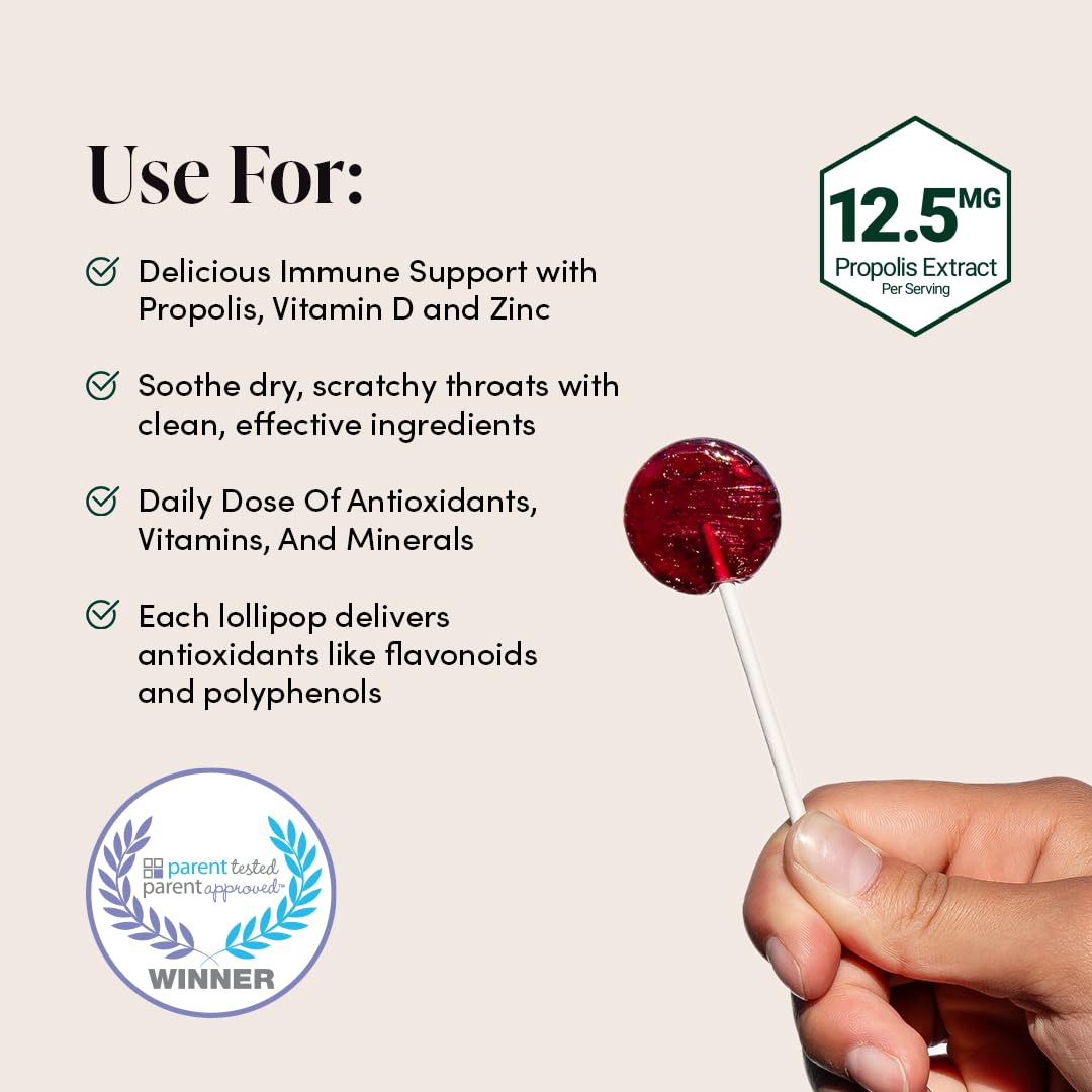 Kids Throat Soothing Lollipops by Beekeeper's Naturals - Doctor Formulated Immune Support, Vitamin D & Honey, Under 2g Sugar, Clean Ingredients,15 ct Nirvana Guru