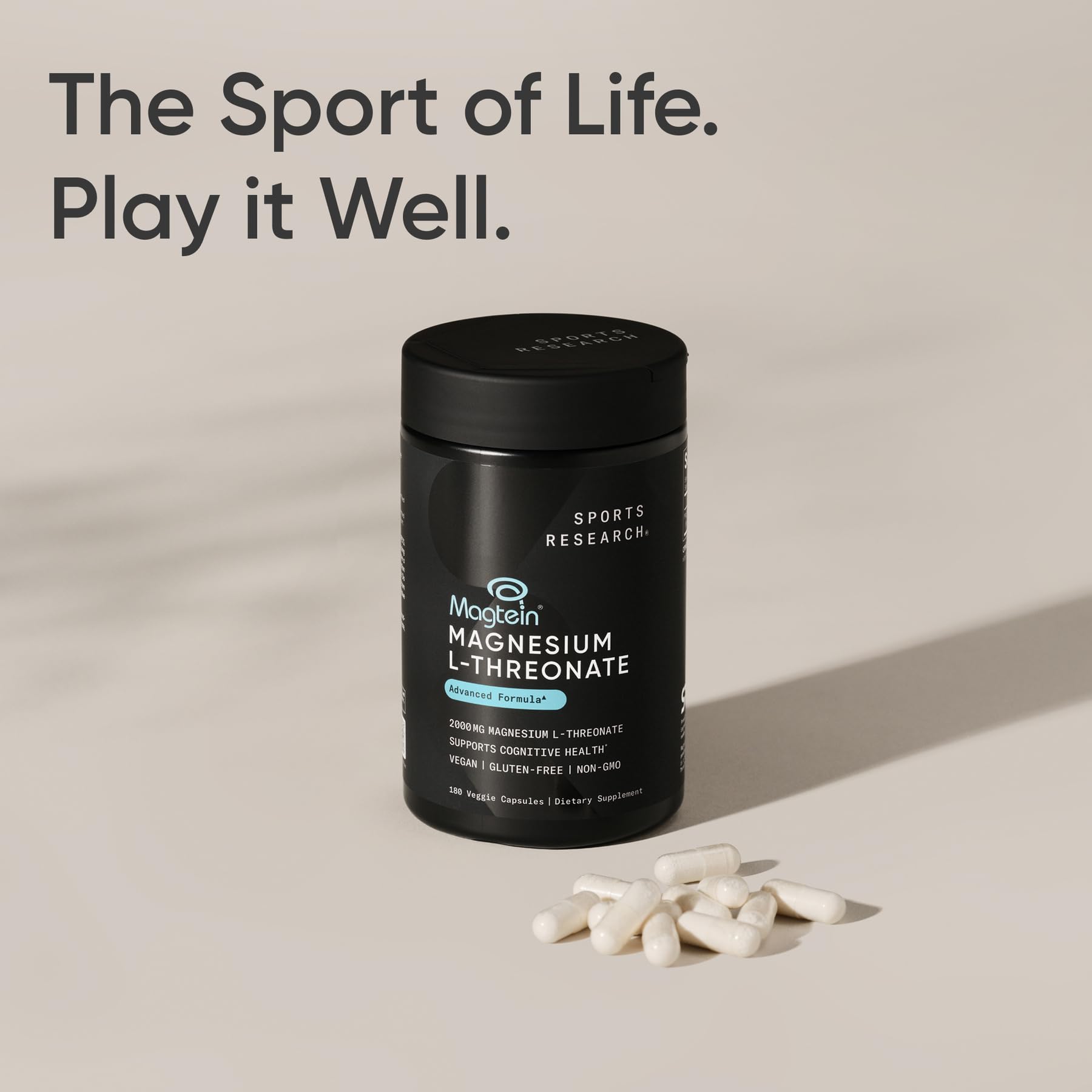 Sports Research Magtein Magnesium L-Threonate Capsules - Magnesium Supplement for Memory, Focus & Cognition - Magnesium L Threonate Supports Brain Health, Sleep & Mood - 2000mg, 90 Capsules for Adults - Nirvana Guru
