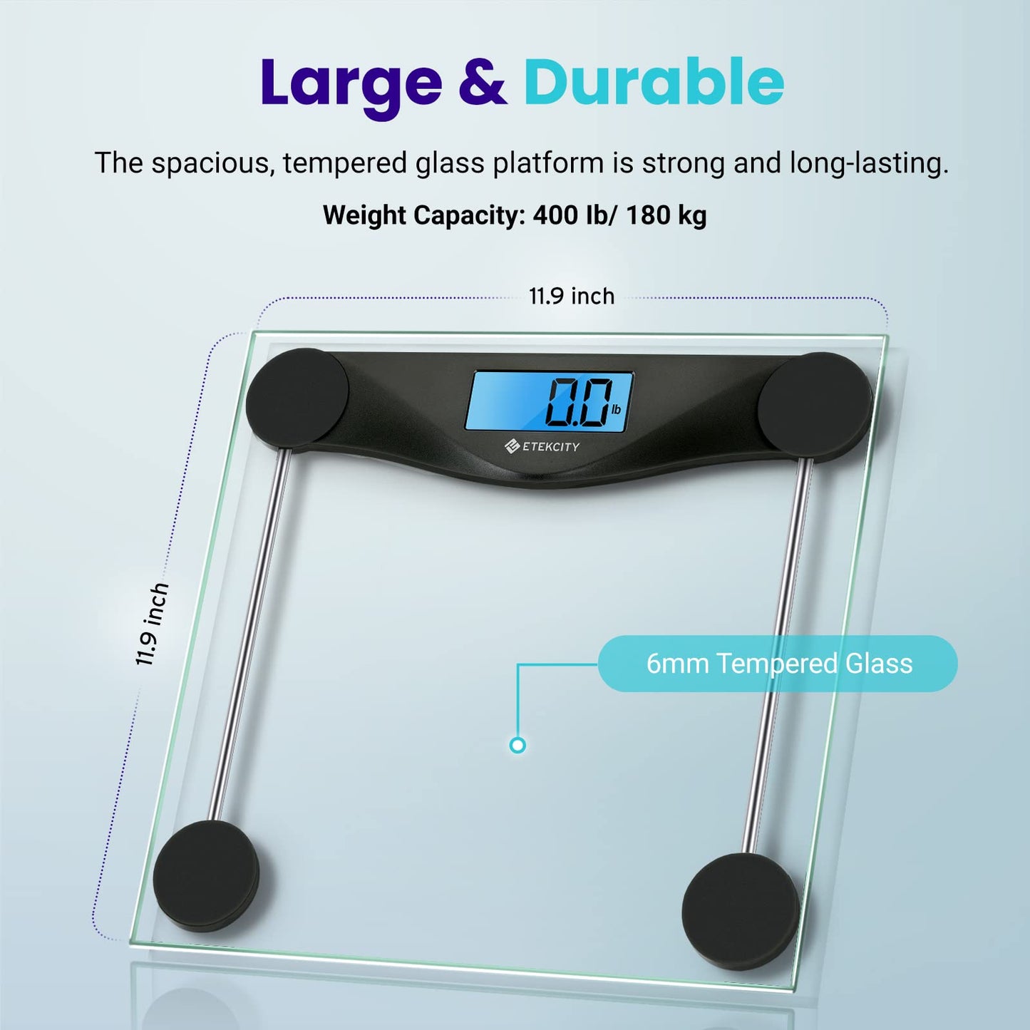 Etekcity Digital Body Weight Bathroom Scale, Large Blue LCD Backlight Display, High Precision Measurements,6mm Tempered Glass, 400 Pounds Nirvana Guru