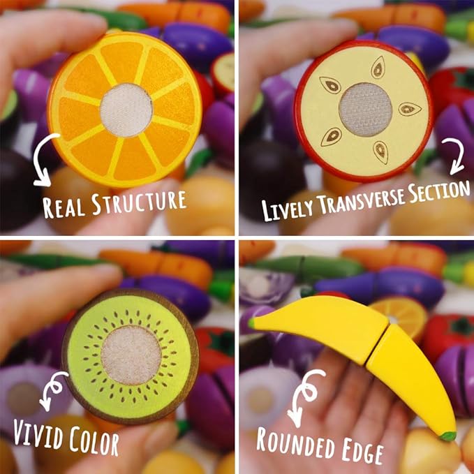 Wooden Play Food for Kids Kitchen Cutting Fruits Toys for Toddlers Pretend Vegetables Gift for Boys Girls Educational Toys nirvanaguru