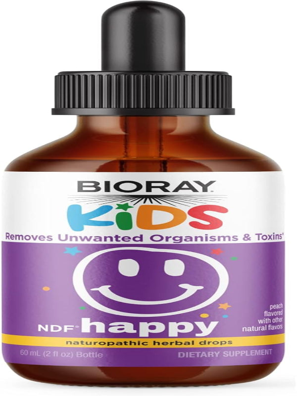 BIORAY Kids NDF Happy, Peach - 2 fl oz - Removes Unwanted Organisms That Can Trigger Irritability - 1-2 Month Supply Nirvana Guru