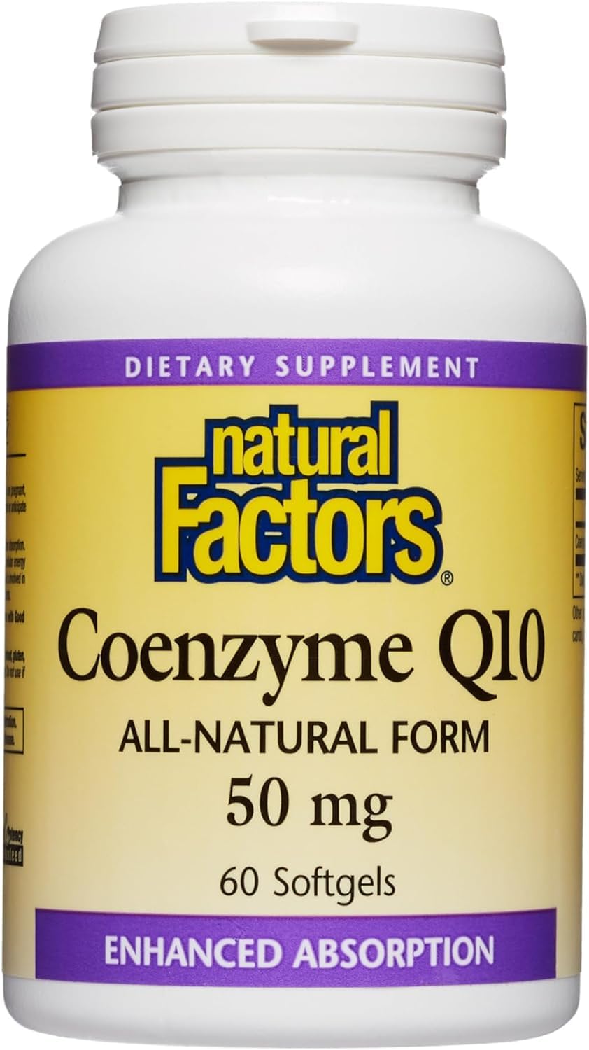 Natural Factors Coenzyme Q10 100 mg, Natural Coenzyme Q10 Supplement for Energy, Heart and Cognitive Support, 120 Softgels - Nirvana Guru