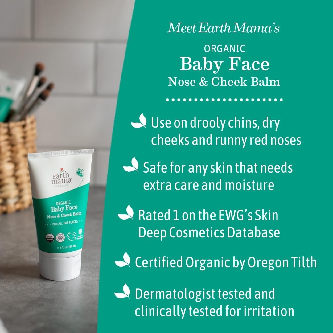 Earth Mama Organic Baby Face Nose & Cheek Balm | Moisturizer with Calendula Oil for Dry Skin Care, Natural Petroleum Jelly Alternative (2-Fluid Ounce) Nirvana Guru