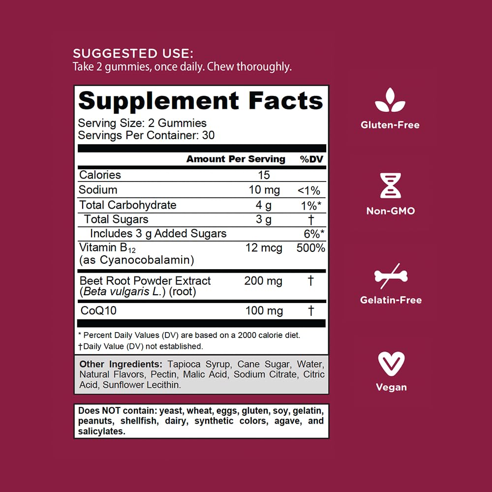 Goli Nutritional Supplement, Beets Cardio Gummy - 60 Count - 100mg CoQ10 & Beet Root Extract - Gluten-Free, Vegan, Non-GMO, and Gelatin-Free. Nature's Great Superfood. Nirvana Guru