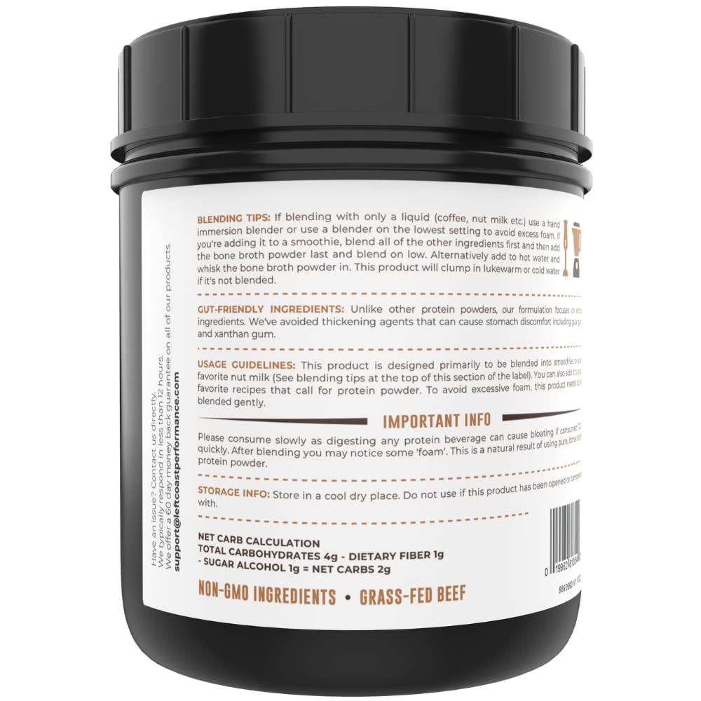 Bone Broth Protein Powder, Chocolate, Grass Fed 2lbs, 42 servings 16g protein, 13g Collagen. Low Carb, 2 net Carb, Dairy Free, Keto Friendly Bone Broth Protein Supplement with Collagen Types I & III - Nirvana Guru