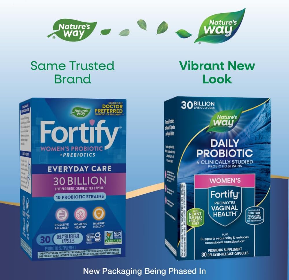 Nature's Way Fortify Daily Probiotic for Women, 30 Billion Live Cultures, 10 Strains, Prebiotics, Supports Digestive & Immune Health*, No Refrigeration Required, 30 Capsules (Packaging May Vary) - Nirvana Guru