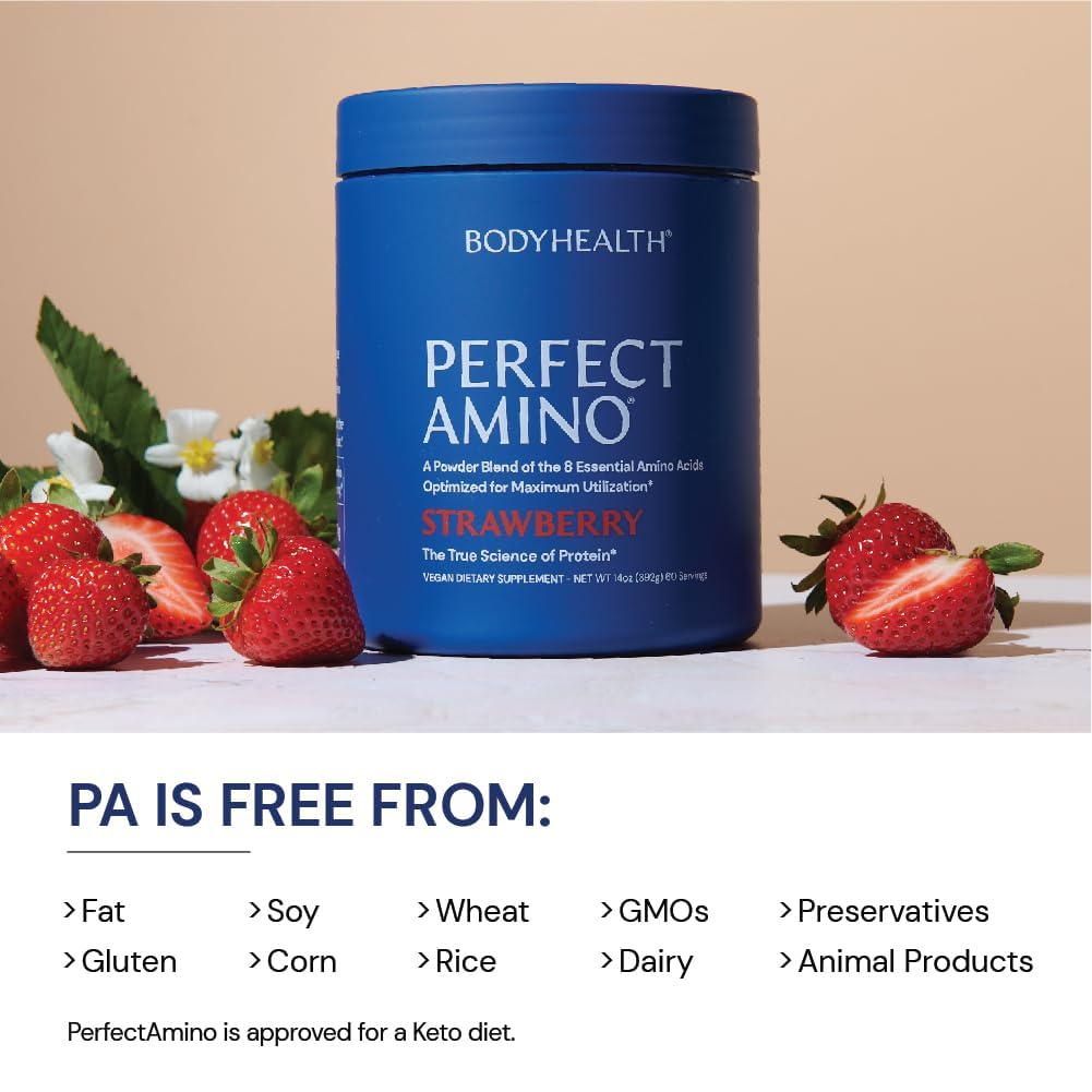 BodyHealth PerfectAmino Powder - BCAA and EAA Powder for Pre and Post Workout - Amino Acid Energy Drink for Men and Women to Support Lean Muscle and Recovery - Strawberry - 30 Servings Nirvana Guru