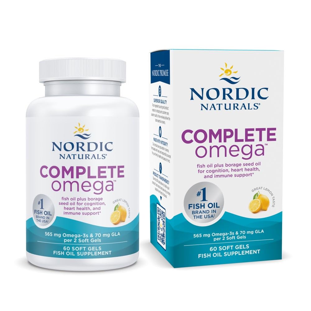 Nordic Naturals Complete Omega, Lemon Flavor - 180 Soft Gels - 565 mg Omega-3 - EPA & DHA with Added GLA - Healthy Skin, Cognition, & Positive Mood - Non-GMO - 90 Servings - Nirvana Guru